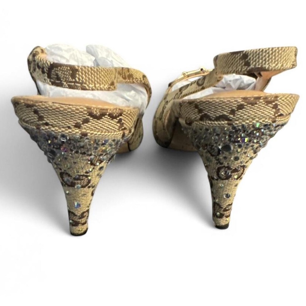 Pointed-Toe slingback crystal embellished heels with Gold Horsebit hardware - Picture 3 of 5